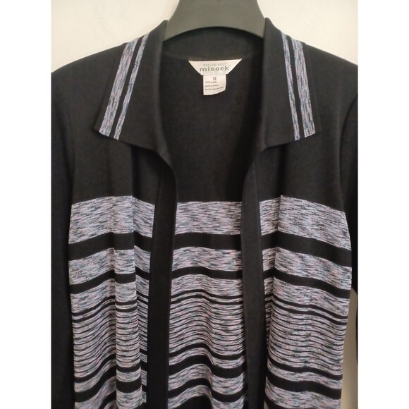 Exclusively Misook Sweater Open Front Cardigan M Church Career Black Purple - Picture 2 of 8